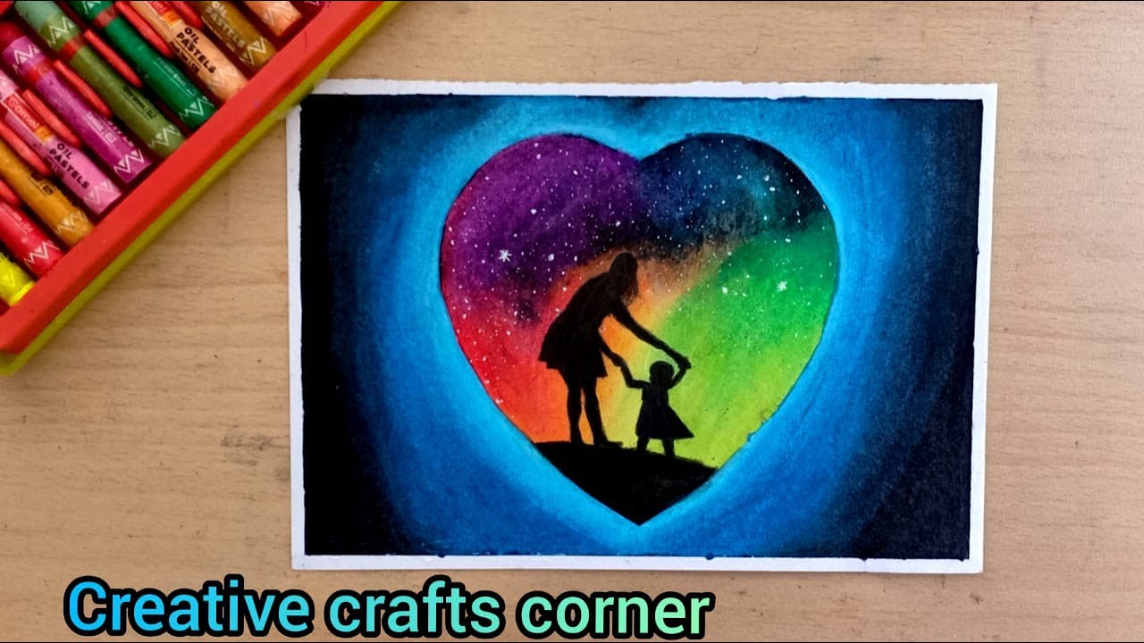 58Mother's day oilpastel drawing for beginners/mom and daughter