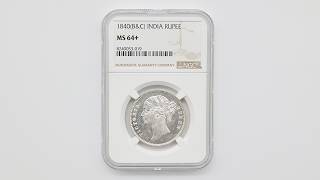 1840(B&C) イギリス領インド ヴィクトリア女王 1ルピー 銀貨 NGC MS 64