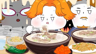 Mom's beef bone soup Mukbang!/ Animation ASMR