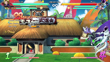 Dragon Ball FighterZ - Android 18 + Beerus (assist) 6k 1-bar corner combo