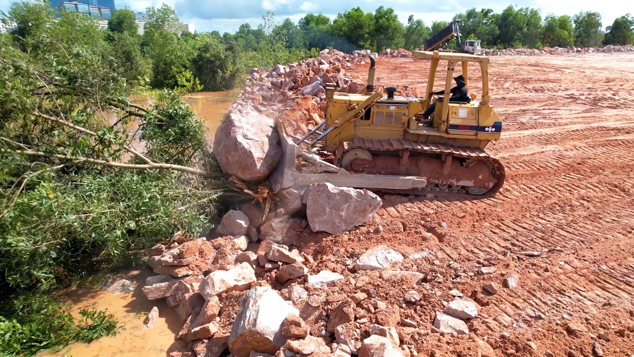 Amazing Activities Huge Land Reclamation, Strong Dozer Work, Perfect Dump Trucks Dumping Stones