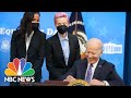 Biden Calls Women's National Soccer Team Heroes, Signs Equal Pay Day Proclamation | NBC News NOW