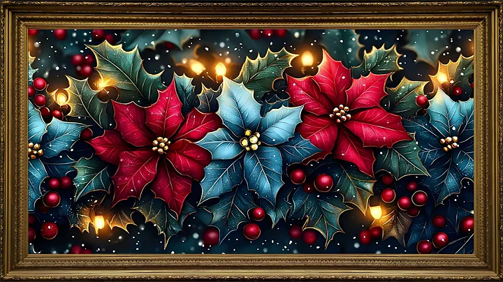 Christmas Poinsettias, Rustic Vintage Oil Painting | Framed TV Art Screensaver 4K
