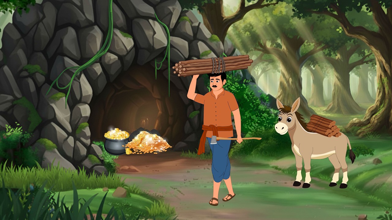 जादुई गुफा ओर गरीब लकड़हारे का धनी भाग्य | Moral story | Hindi story | Hindi kahani | cartoon story