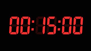 15 Minutes Digital Countdown Timer | Black Background | Red Text | No Sounds
