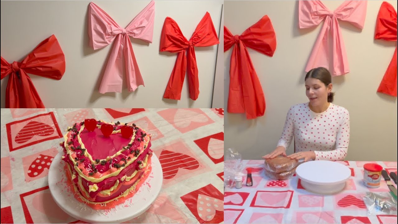 Giant bows diy & heart cake