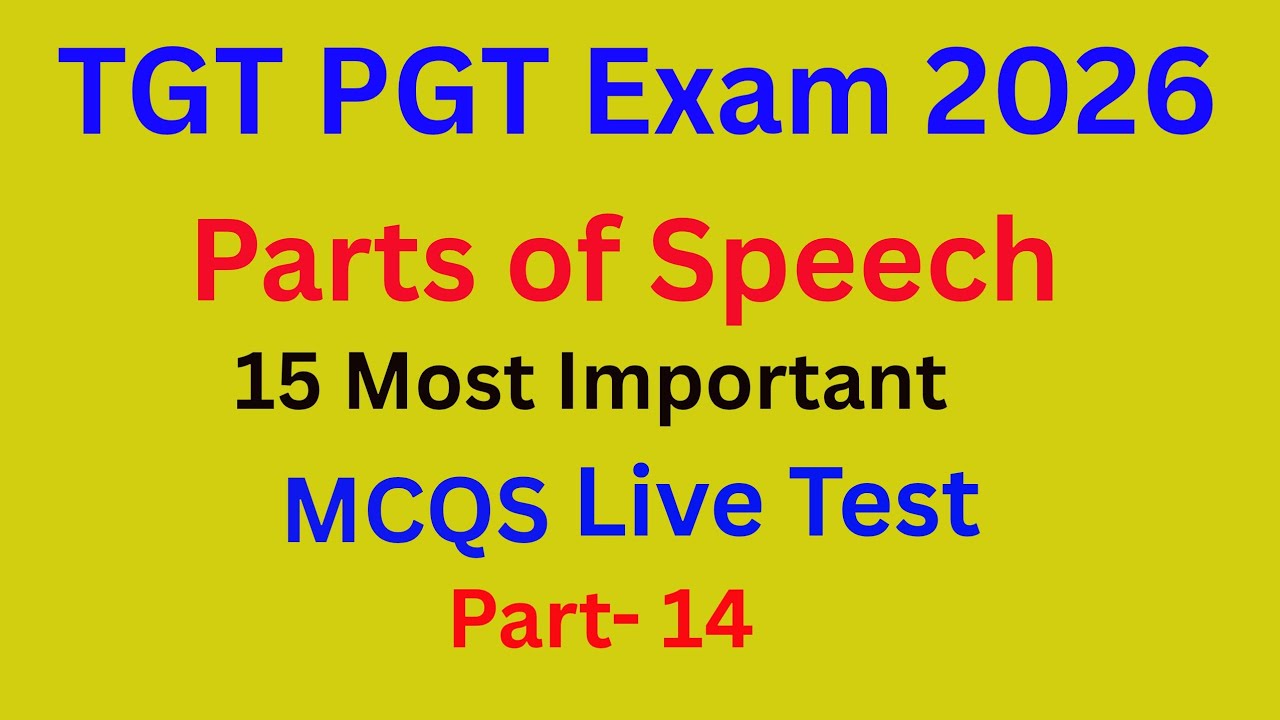 TGT PGT English Exam 2026|Parts of Speech MCQS|Live Test Part -14