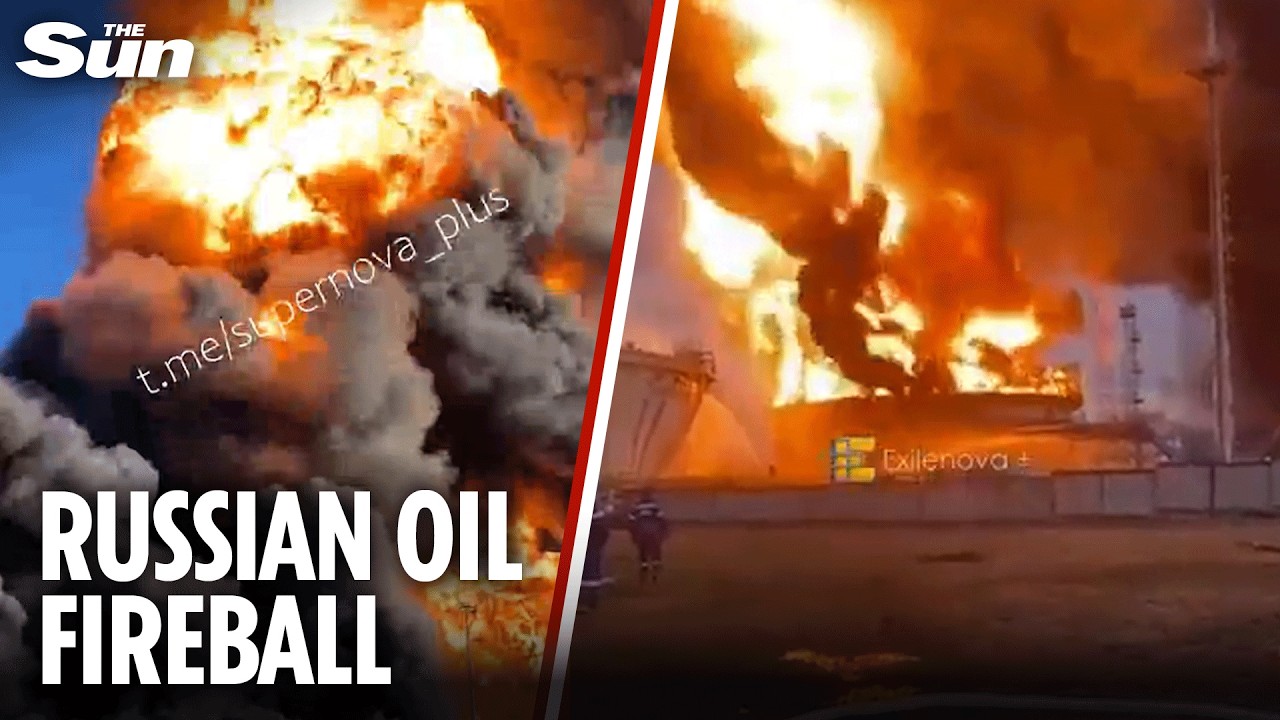 Dramatic moment huge fireball erupts after Ukrainian drone strikes Russian oil pumping station