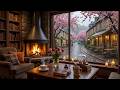 Rainy Bookstore in Living Room Ambience 🌧 Smooth Jazz Piano and Fireplace Sounds for Deep Rest