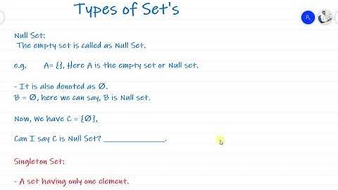 Part 1: Types of sets | Null Set | Empty Set | Singleton Set | Universal Set
