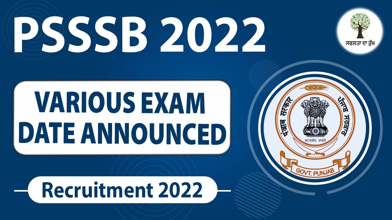 PSSSB 2022 | Various Exam Date Announced | Recruitment 2022 | Success Tree Punjab