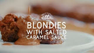 Vegan Blondies with Salted Caramel Sauce | Deliciously Ella