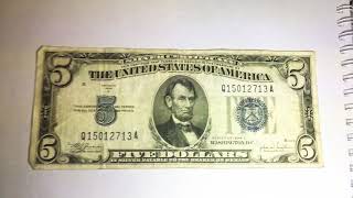 $5 silver certificate 1934 c blue seal