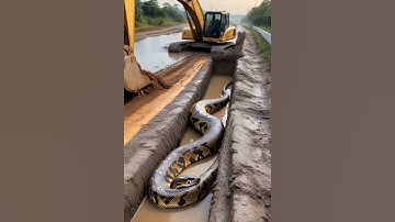 Excavator Strike A Giant Python #ExcavatorEncounter #GiantPython #WildConstruction