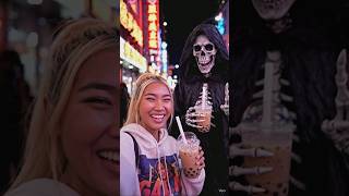 Death Loves Boba Too 💀#shorts #viral #boba #funny #scary #ai #music #girl