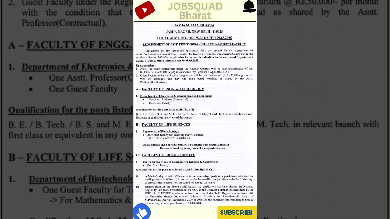 📢 Jamia Millia Islamia University Teaching Vacancy 2025 is out! 🎓
