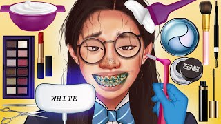 Nerd Extreme MAKEOVER 👀 Makeup ASMR transformation bullied girl animation| Braces Removal