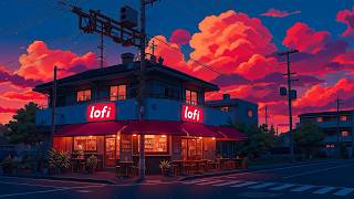 Crimson Clouds ☕ Cozy Lofi Cafe Beneath a Painted Sky 🌆 Chill Lofi Beats For Study / Work / Relax.