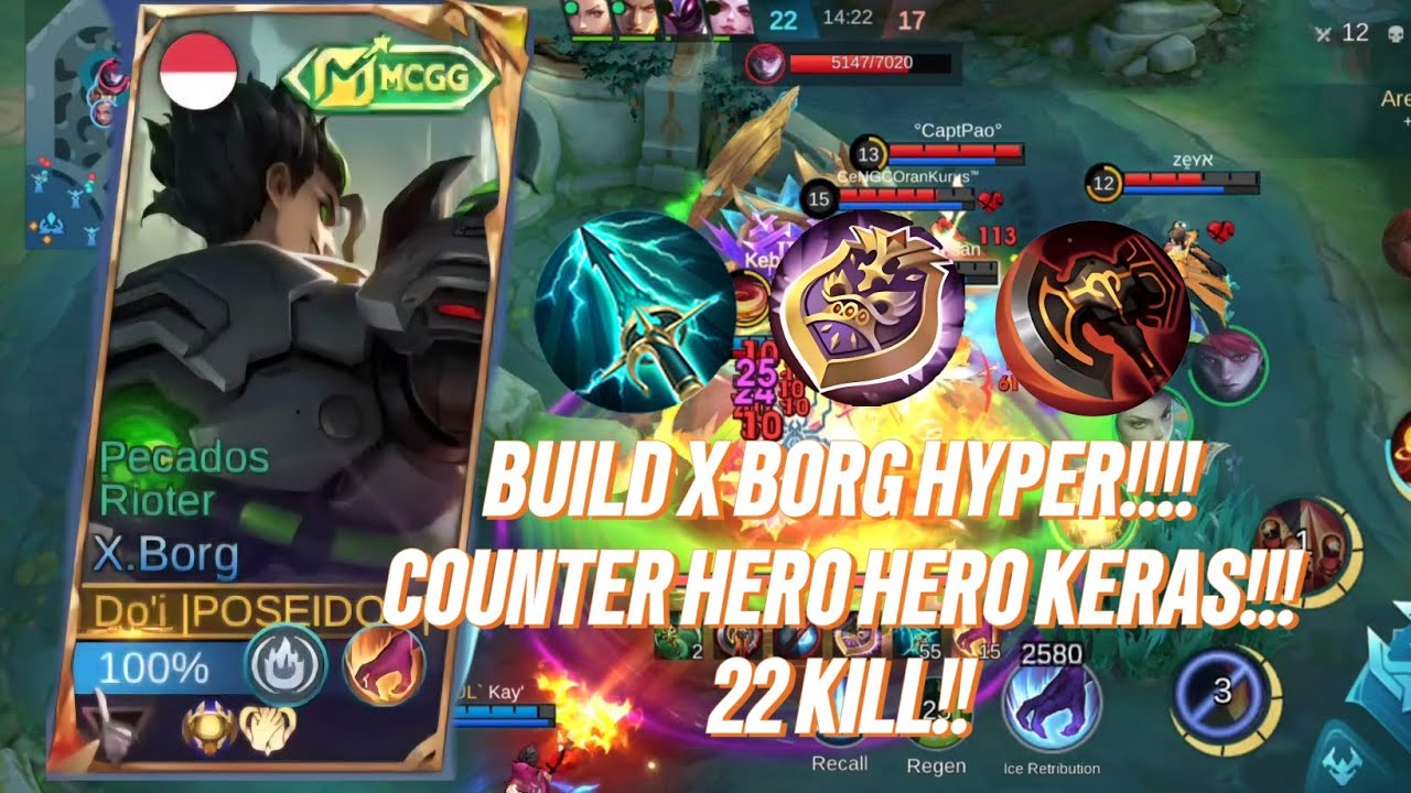 BUILD X BORG HYPER!!!! COUNTER HERO HERO KERAS!!! 22 KILL!!! - Mobile Legends