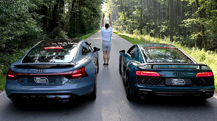 EPIC DRAGRACE! 2021 RS E-TRON GT vs 2021 R8 V10 PERFORMANCE GREEN HELL - WHICH IS THE FASTEST AUDI?