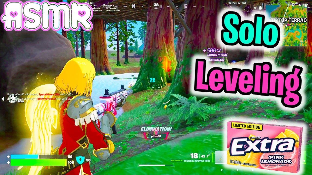 ASMR Gaming 🍀 Fortnite Solo Leveling Relaxing Gum Chewing + Controller Sounds Whispering 🎧