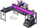 Korfile 66'' L Shaped Gaming Desk with Drawers and Storage Shelves, Reversible Corner