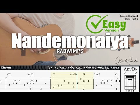 Nandemonaiya (Easy Version) - RADWIMPS | Fingerstyle Guitar | TAB + Chords + Lyrics