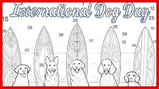 International Dog Day Art | Surfboards, Beach & Happy Dogs Color by Number Picture #coloringbook