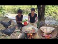 Catch and cook chicken  for jungle food, Chicken soup chili Delicious food for dinner