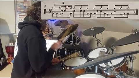 Tutorial series 18: 12/8 8th note groove with 16th note triplets to high hat, snare, bass drum - 2