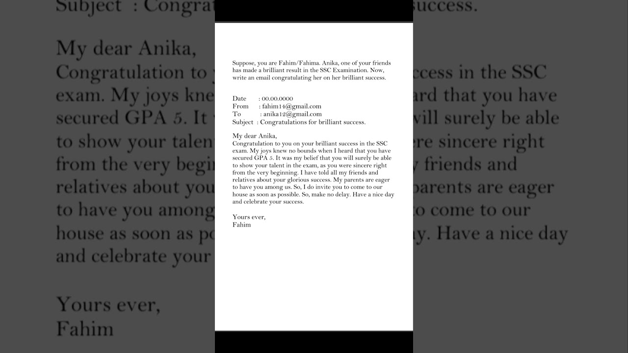 E Mail To Congratulations For Brilliant Success Email Writing