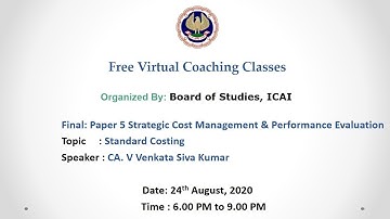 Final: Paper 5 Strategic Cost Management & Performance Evaluation: Evening session- 24.08.2020