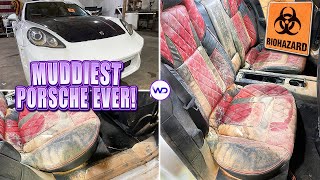 Deep Cleaning The Muddiest BIOHAZARD Porsche EVER! | Satisfying Flood Car Detail Transformation!