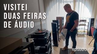Testando equipamentos de áudio premium em uma feira