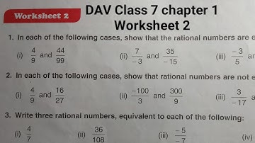 DAV Class 7 maths chapter 1 worksheet 2 ।। Class 7 math chapter 1 worksheet 2 dav public school