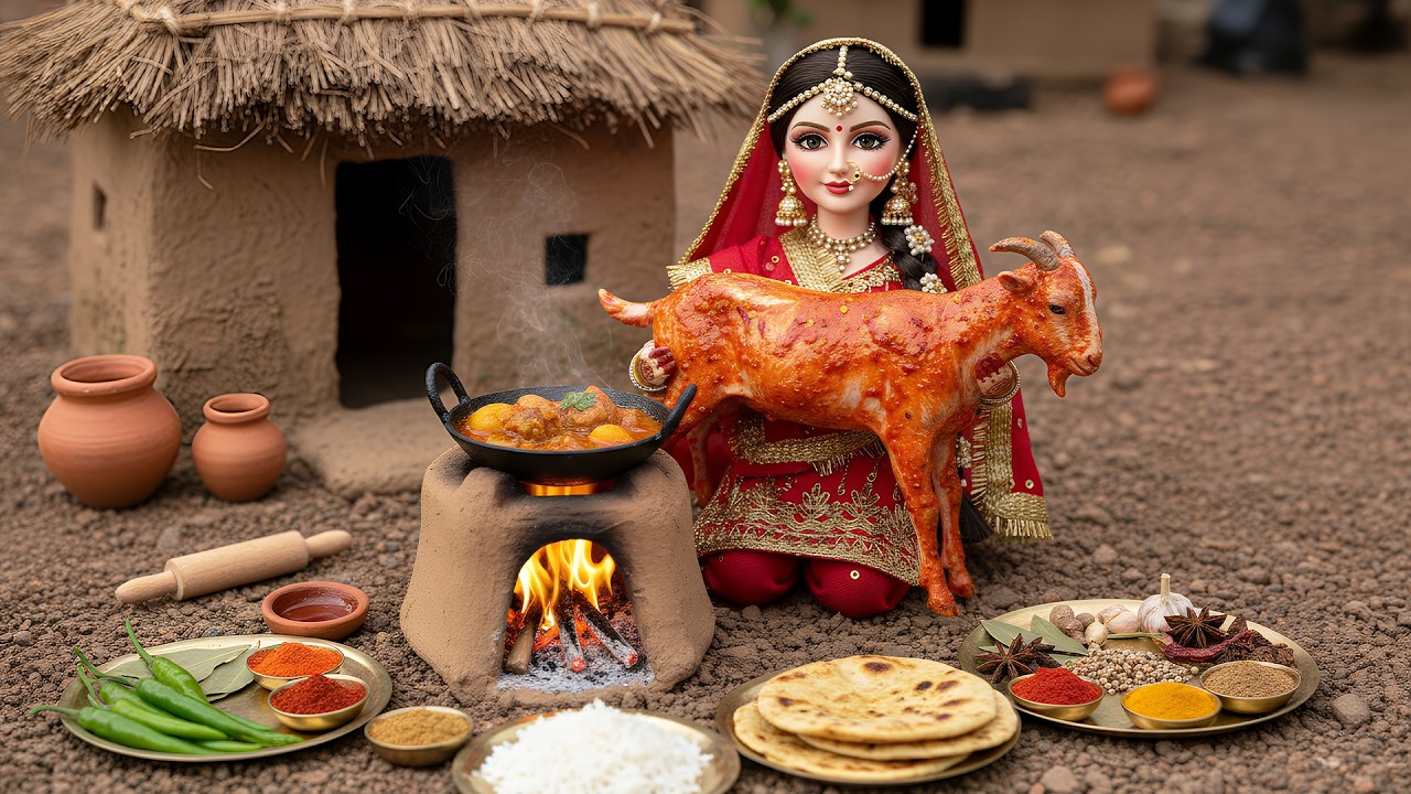 Miniature Doll Cooking Whole Mutton ASMR | Indian Village Tiny Doll Kitchen | Miniature Doll Story