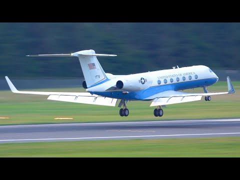 [4K] USAF Gulfstream C37B Landing at Edinburgh Airport
