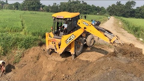 JCB Video ! JCB Backhoe Loader Making A Bridge Foundation - JCB Working Village Road
