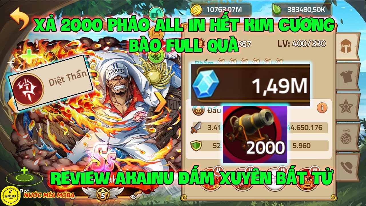 Huyền Thoại Hải Tặc - Xả 2000 Pháo All In Hết Kim Cương Bào Full Quà, Review AKAINU Đấm Xuyên Bất Tử