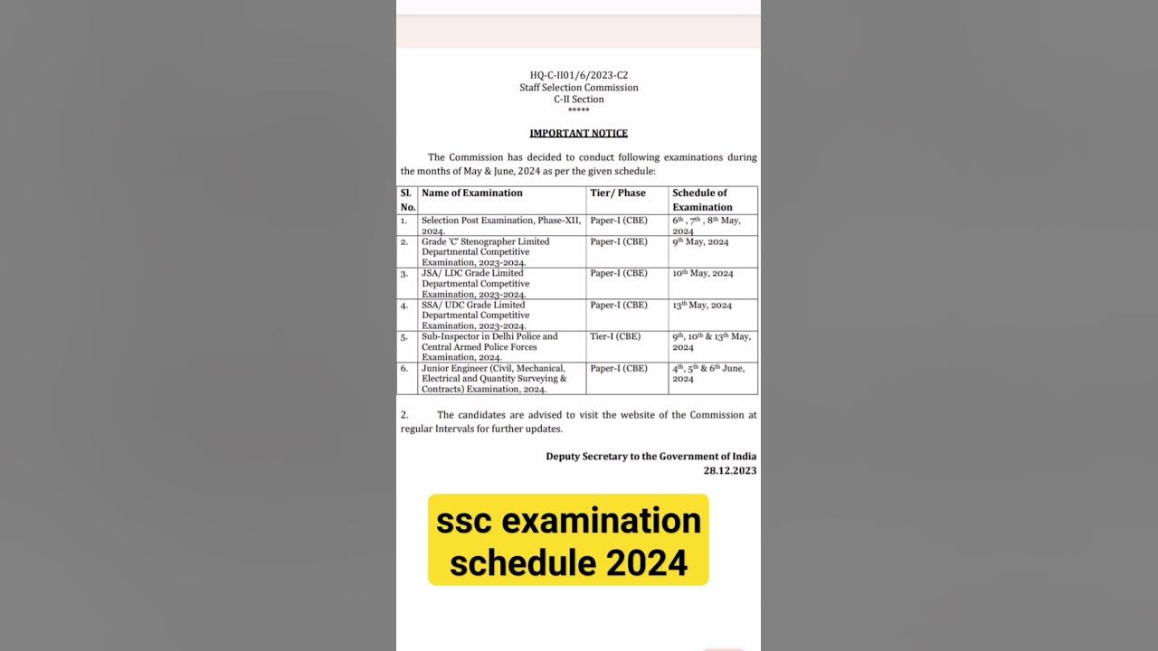 SSC EXAM DATE 2024 RELEASED SSC EXAMINATION SCHEDULE 2024 SSC