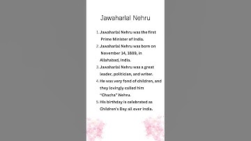 5 lines on Jawaharlal Nehru for kids, preschool and kindergarten | 5 line speech on Nehru in English