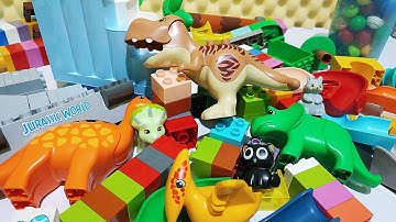 Satisfying Building Blocks Marble Run ASMR  - Jurassic world Dinosaurs and Stair Elevator course