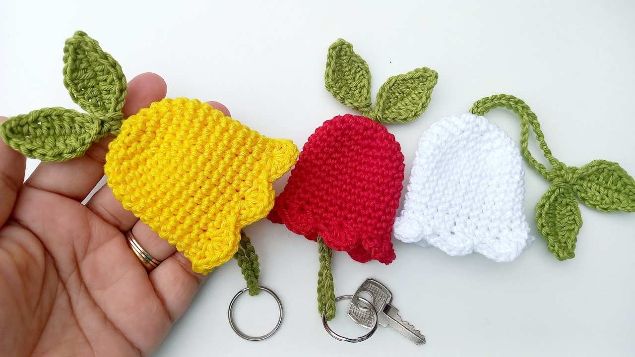 CHAVEIRO DE CROCHÊ TULIPA - CHAVEIRO ESCONDE CHAVE