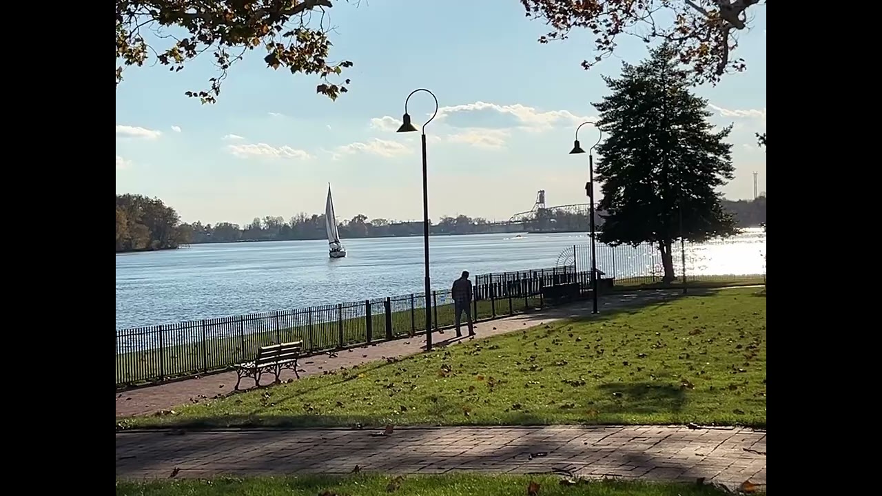 Delaware River Beauty - Peaceful Walk riverfront grounds Grundy Library in Bristol, Pennsylvania