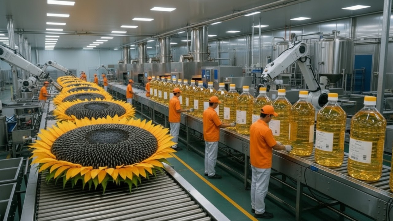 How Sunflower Oil Is Made | Amazing SUNFLOWER OIL in the Largest Factory Full Process