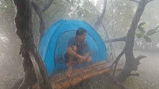 Cdaning In Heavy Rain I Setup A Cozy Tent In The Height Of The Tree