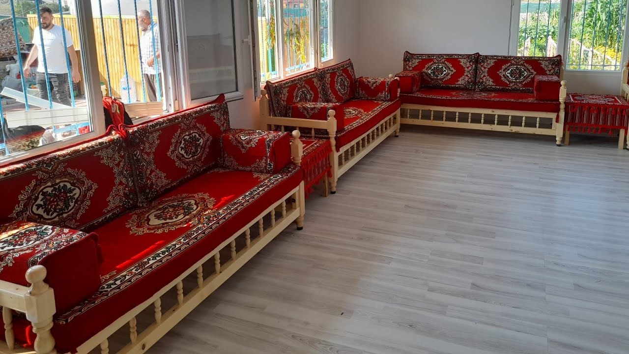 Ahşap Sedirler ile Ev Dekoru Nasıl Yapılır! | Arabic Sofa Set Design Red Couch !