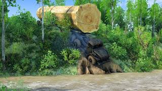 ONE Wrong Move! This Giant Logging Truck Is Stuck in a Deadly River Crossing!