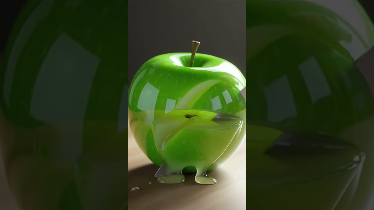 glass green apple fruit cutting satisfying video ASMR 
