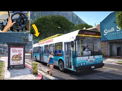 GTA 5 Lets Go To Work As Bus Driver Blaine County Transit Steering Wheel Gameplay 